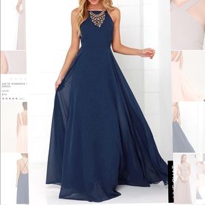 Long, navy, backless, chiffon Lulu’s gown M